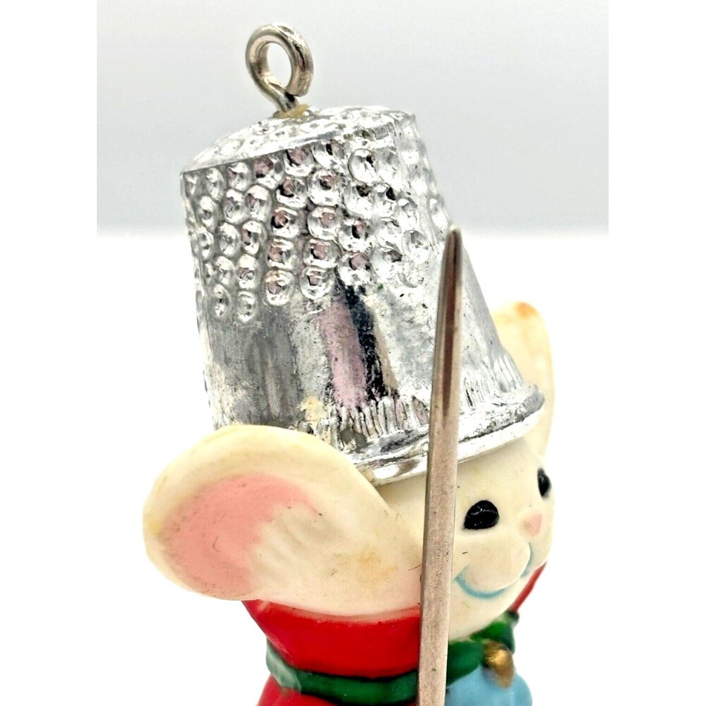 Vintage Hallmark 1982 Thimble #5 Mouse Mini Christmas Ornament Sewing Needle - Picture 9 of 13